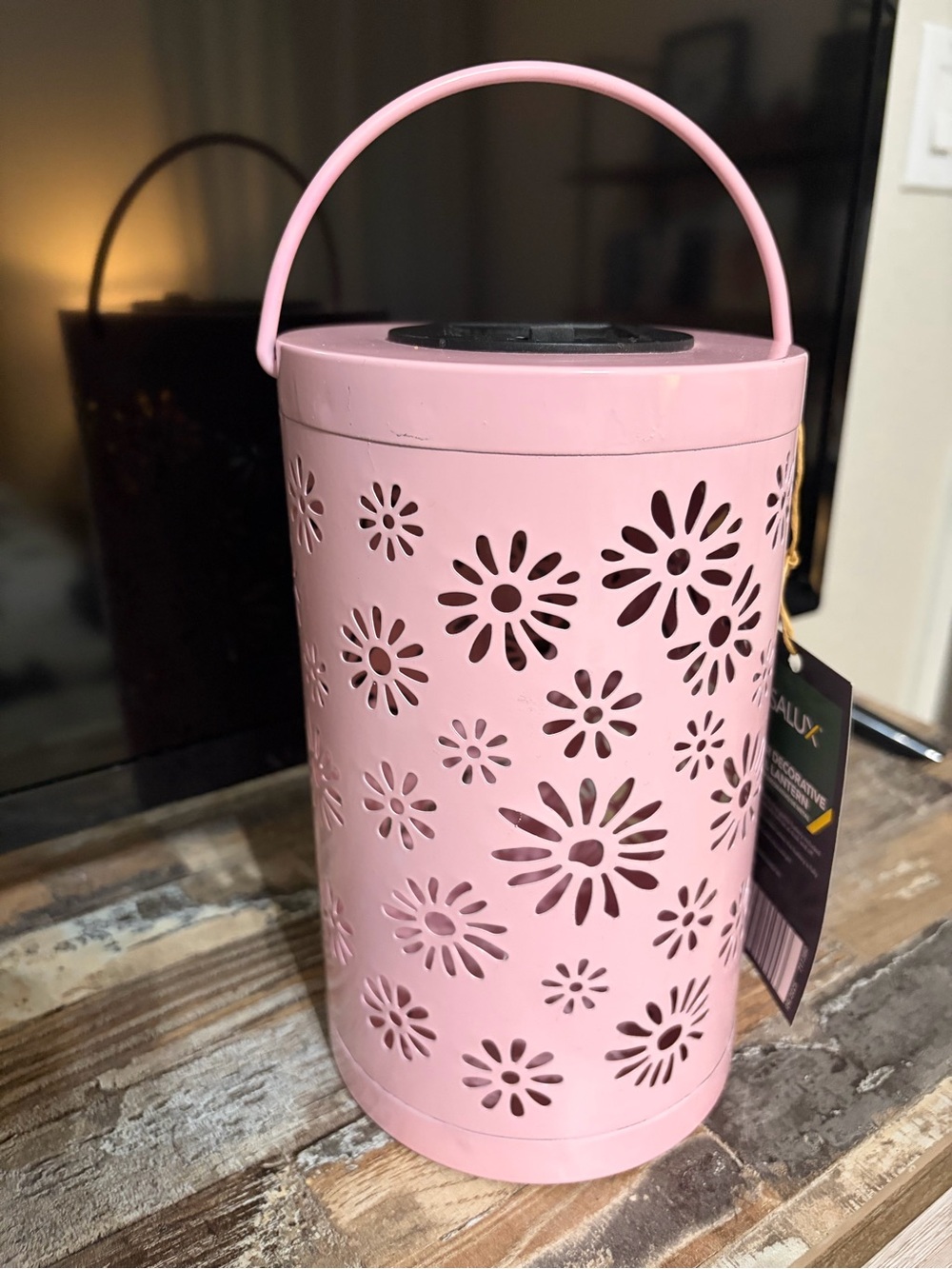 Casalux Pink Floral Solar Metal Lantern with Handle